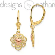 Designs by Nathan | 14k Two-Tone Gold Heart with Lace Trim Leverback Earrings