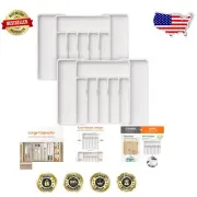 2-Pack Adjustable Utensil Tray - Premium Plastic Storage for Forks and Knives
