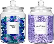 Glass Jars for Laundry Room Organization - 2 Pack, 0.5 Gallon Glass Containers with Lids, Perfect for Dryer Sheets, Laundry Pods, Scent Boosters, and more - Convenient Laundry Room Solution