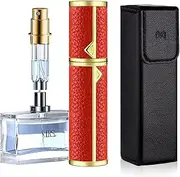 D-LOTUS Travel Perfume Bottle Refillable, Genuine Leather Perfume Atomizer Leakproof Mini Pocket Size Travel Cologne Sprayer for Cruise Car Trip Purse Gift 5ml (Red - L)
