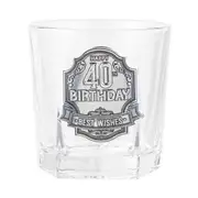 40th Badge Whisky Drinking Glass Scotch/Bourbon Cup Birthday Gift Clear 260ml