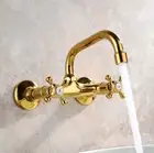 Gold Brass Bathroom Faucet Sink Kitchen Mixer 360°Swivel Spout Wall Mounted Tap