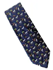 BROOKS BROTHERS BLUE PURE SILK ZEBRAS PALM TREES ANIMAL PRINT 3 7/8 " W 58" L