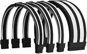 PCROAR PSU Cable Extension Sleeved Custom Mod GPU PC Power Supply Soft Nylon Braided with Comb Kit 24PIN/8PIN to 6+2Pin/ 8PIN to 4+4PIN-30CM 300MM (White and Black)