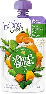 Bubs Organic Super Vegetable Rice Congee Pouch, 6+ Months Baby Food, Veggie Puree Snack, No Added Sugar, 120g
