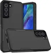 for Galaxy S21 FE 5G Case, TPU PC 2 in 1 Heavy Duty Shockproof Protective Phone Cover, Black