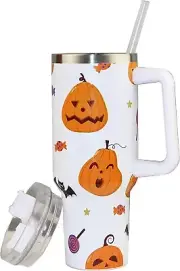 40oz Pumpkin Tumbler, Stainless Steel Coffee Tumbler with Handle Leak Proof