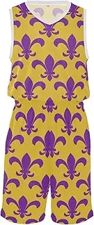 [GuoChe] Basketball Jerseys and Shorts Mardi Gras Carnival Purple Fleur De Lis Yellow Youth Basketball Jerseys Basketball
