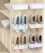 Yocice Wall Mounted Shoes Rack 6Pack with Sticky Hanging Strips, Plastic Shoes Holder Storage Organizer,Door Shoe Hangers (SM03-White-6)