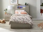 Empire Bed Frame with Gas Lift Storage Base with 1 Drawer - King Single / Ash