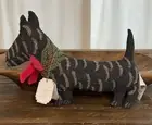 NWT Pottery Barn SCOTTIE DOG Pillow 18" Jolly Christmas Decor Red Bow Holly
