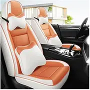 UQABS 5 Seats Car Leather Seat Cover For Peugeot Rcz Rifter Traveller Partner Van 604 605 607 806 3008 3008 Van,Universal、To Fit Most Cars、waterproof-Orange