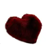 40X50cm Heart Shaped Artificial Wool Fur Soft Plush Cushion Cover Wine Red Cushions & Decorative Pillows