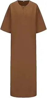 [Sweejim] Men's Muslim Robe Jubba Thobe Solid Color Crew Collar Long Sleeve Robes Abaya Arabic Kaftan
