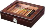 Handmade Cigar Humidor, Cedar Cigar Desktop Box With Humidifier And Hygrometer, Glass Top