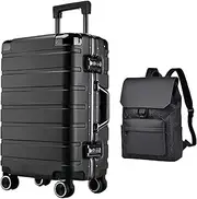 [Goddrum] Carry-On Luggage, 2-Piece Carry On Luggage, plus a backpack | Airline-Approved Aluminum Frame | TSA Lock, 360° Spinner Wheels for Lightweight Travel, Black, Carry on Luggage Aluminum Frame