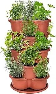 5Tier Stackable Planters, Vertical Garden Planter, Pot for Herb Vegetables Succulents Strawberry Flower, Terracotta 33 * 33 * 14cm