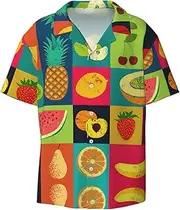 [YANYU] Art Style Fruit Print Hawaiian Shirts Men Short Sleeve Button Down Cuban Collar Shirt Summer Beach Days