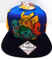 Pokemon: (Pikachu, Bulbasaur, Squirtle, Charmander) Snapback Hat