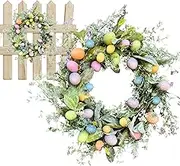 Spring Easter Egg Wreath 45cm Artificial Easter Wreath Decoration Easter Wreath Garland with Eggs Easter Door Wreath for Front Door with Leaves for Inside and Outside
