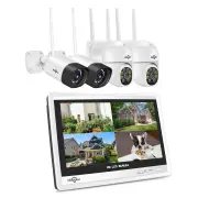 Hiseeu 4HC25 5MP 8CH Wireless CCTV Surveillance Camera System PTZ WiFi Camera with 12-inch Monitor Color Night Vision Tw