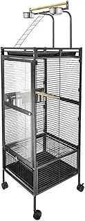 [Taily] Acrylic Bird Cage 152cm Large Pet Cages Aviary Parrot Budgie Finch Canary Stand 2 Perches with Wheels, Slide-Out Removable Tray and Top, Black
