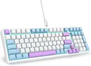 E-Yooso 96% Creamy Mechanical Keyboard Wired, Gasket Structure with Sound Dampening Foam, Pre-lubed Linear Switches, LED Backlit, 99 Keys Custom Gaming Keyboard for PC/Mac，White/Blue