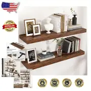 Easy Install Rustic Floating Wall Shelves 36" - Set of 2 with Invisible Brackets
