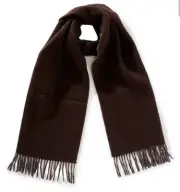 Hickey Freeman Solid Double Face Merino Wool Fringe Scarf Brown/Navy Reversible