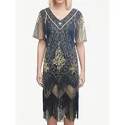 Roaring 20s 1920s Cocktail Dress Flapper Dress Dress Prom Dress The Great Gatsby Charleston Wedding Guest Sequins Tassel Fringe Women's Halloween Carnival Masq