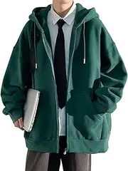 [Generic] Men's Thick Hooded Jacket Male Zip Up Fleece Lined Drawstring Hoodie Man Casual Autumn Loose Sweatshirt With Hood
