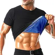 Sauna Shirt for Men, Short Sleeve Sauna Suit for Men, Sweat Body Shaper Sauna Vest for Men Gym Exercise Sauna Top, Black-blue