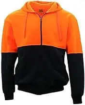 FIL Hi-Vis Hooded Safety Workwear Fleece-Lined Fleecy Full Zip Jumper Hoodie Jacket (3X-Large, Fluro Orange/Navy)