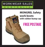 Mongrel 461050 Leather Work Boots Zip Siders rubber bump cap Aust Made Steel cap