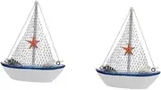 Mobestech 2 Pcs Wooden Sailing Boat Ornament Mediterranean Style Home Decor Accessory