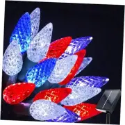 Solar July 4th Day String Lights, 50 LED 8 Modes C6 String Red White and Blue