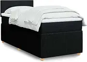 vidaxl Box Spring Bed with Mattress Black King Single - Soft Polyester Fabric - Individual Pocket Spring Support - wash-Mattress Topper - 203x107 cm Bedroom