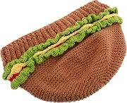 [CATIEBYE] Cute Funny Hamburger Hat Ponytail Hole Beret Kawaii Soft Knitted Cap Warm Headwear for Outdoor