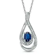 Oval Lab-Created Blue Sapphire and Diamond Accent Loop Pendant in Sterling Silver