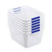 4x White Plastic Storage Baskets Multi Purpose Space Saving Organiser Tubs 24cm