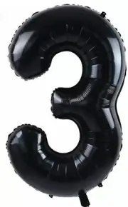 40" NUMBER (3) BALLOONS - Self Inflated Air/Helium - Foil Balloons - BLACK