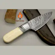 HANDMADE DAMASCUS STEEL FIXED BLADE FULL TANG SKINNER KNIFE CAMEL BONE