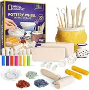 National Geographic Pottery Wheel Refill Kit – 2 lbs. Air Dry Clay, 30 Pottery Tools & Accessories, Gemstone Chips, Sculpting Clay Tools, 7 Paints & More, Great Craft Kit for Kids (Amazon Exclusive)