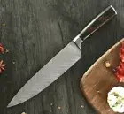 Chef Knife Laser Damascus Pattern Stainless Steel Wood Handle Gyuto Beef Slicing