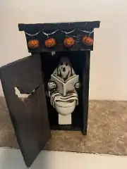 One of a kind, handmade & painted Animated Outhouse with Ghost, light up red