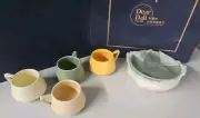 Classic 8 Pc Coffee & Tea Set-Pastel Color Cups & Saucers