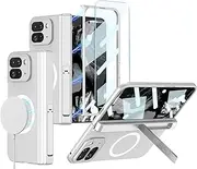 SOUTEM Case for Google Pixel 9 Pro Fold [Compatible with Wireless Charging], Built-in Screen Protector & Magnetic Hinge Protection and Stand, Thin Shockproof Case for Google Pixel Fold 2 (Silver)