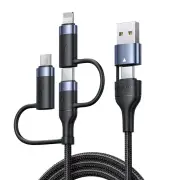 USAMS U62 60W 3 in 1 USB-A/Type-C to Type-C/Micro/iP Cable Fast Charging Data Transmission Braided Core Line 1.2M Long f