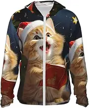 [JHLMN] UPF 50+ Sun Protection Hoodie Jacket Full Zip Long Sleeve Sun Shirt Cute Cat Sing Christmas Carols Fishing Shirt