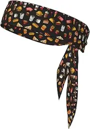 Chicken Leg Burger Drink Sports Strap Double-Sided Headscarf Men's Bow Tie Sports Headscarf Running Yoga Exercise Headband